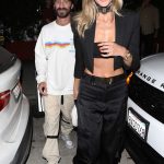 Jessica Serfaty in a Black Pantsuit Exits Giorgio Baldi Restaurant with Leonardo Del Vecchio in Santa Monica 07/15/2023