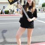 Sammi Hanratty Attends the SAG-AFTRA and WGA Strike at Paramount Pictures Studio in Los Angeles 07/17/2023