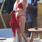 Victoria Silvstedt in a Red Bikini on the Beach of Pampelonne in the Gulf of Saint-Tropez 07/26/2023