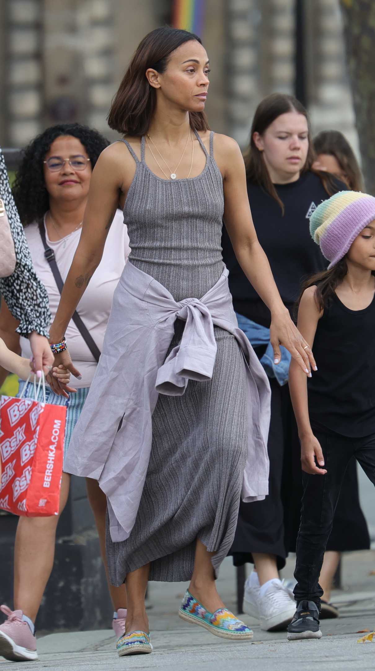 Zoe Saldana in a Grey Dress