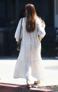 Bonnie Wright in a White Long Summer Maternity Dress