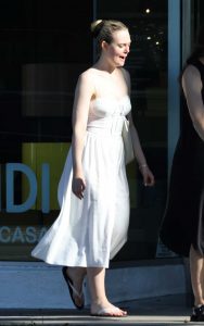 Elle Fanning in a White Sundress