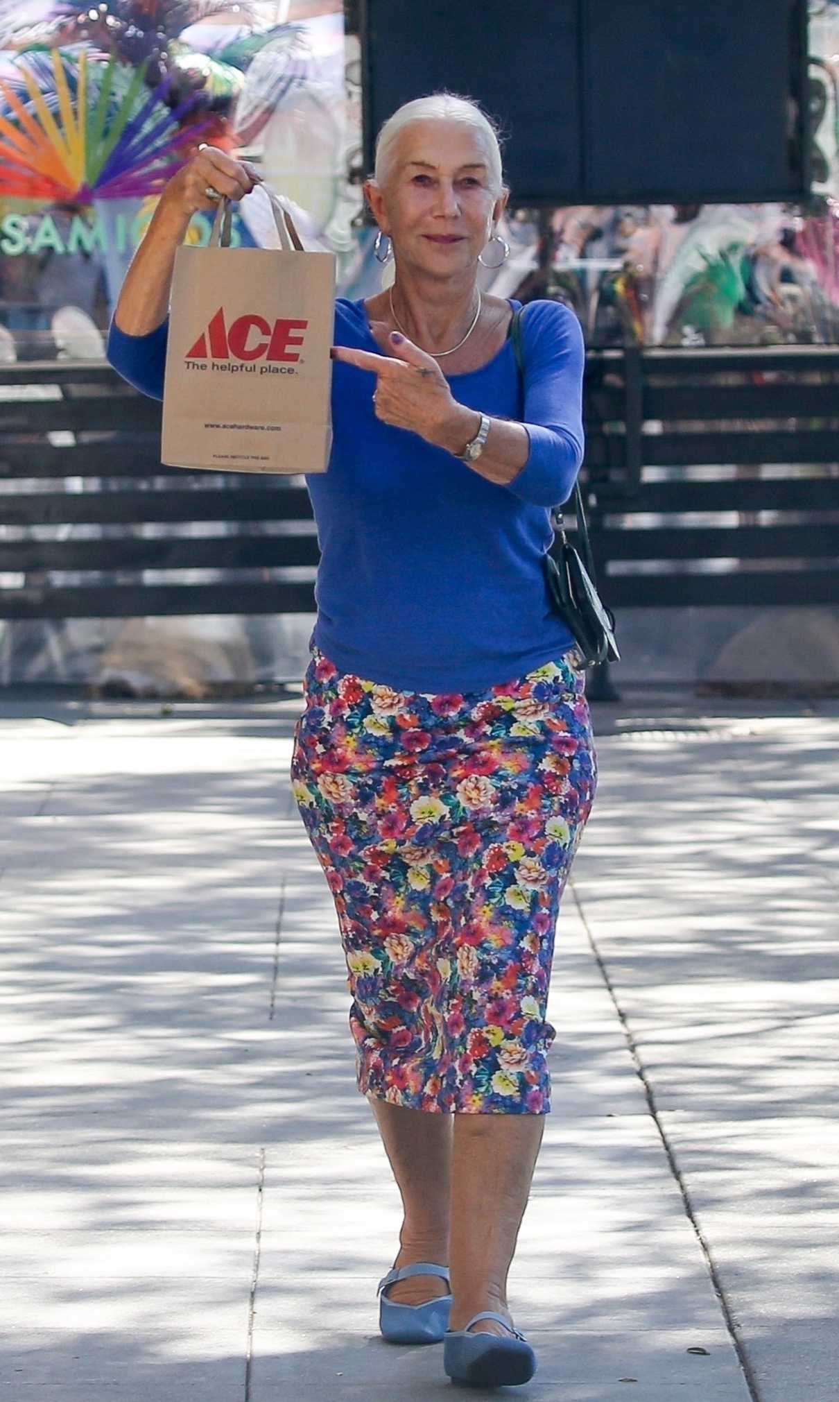 Helen Mirren in a Floral Skirt Goes Shopping at Koontz Hardware Store ...