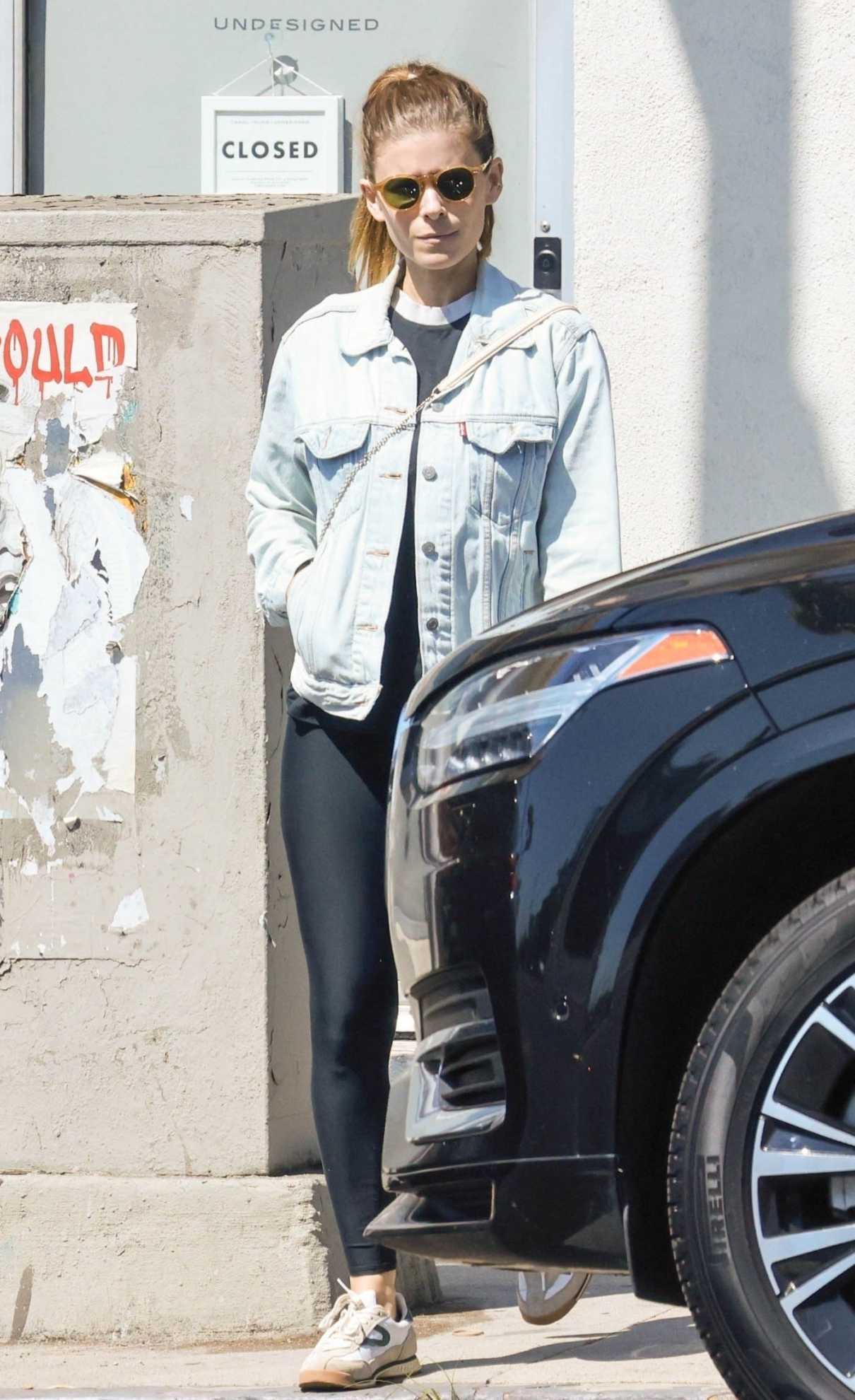 Kate Mara in a Blue Denim Jacket Leaves After Her Pilates Class in Los