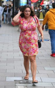 Kelly Brook in a Pink Floral Dress