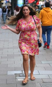 Kelly Brook in a Pink Floral Dress