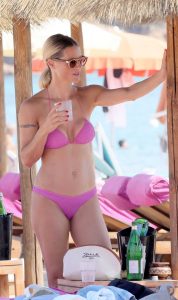 Michelle Hunziker in a Lilac Bikini