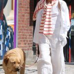 Selma Blair in a White Ensemble Walks with Her Dog in Manhattan’s SoHo Neighborhood in NYC 08/19/2023