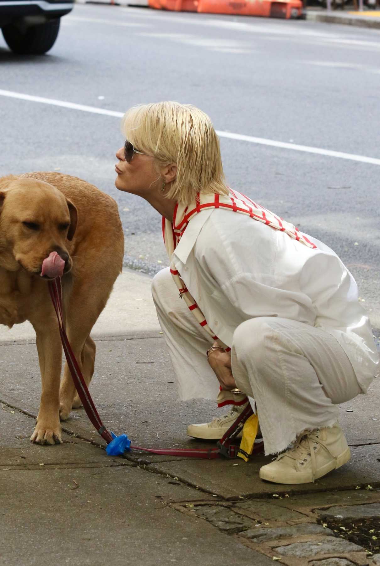 Selma Blair in a White Ensemble Walks with Her Dog in Manhattan’s SoHo