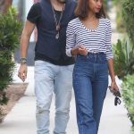 Zoe Saldana in a Striped Blouse Was Seen Out with Her Husband Marco Perego in Santa Monica 08/14/2023