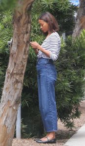 Zoe Saldana in a Striped Blouse