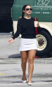 Addison Rae in a White Mini Skirt