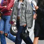Amelia Hamlin in a Grey Leather Jacket Was Spotted Out with Friends in New York City 09/15/2023
