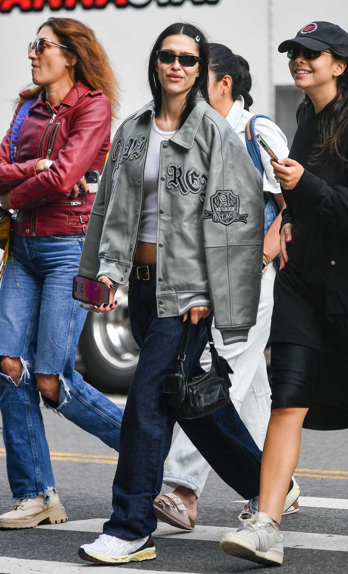 Amelia Hamlin in a Grey Leather Jacket