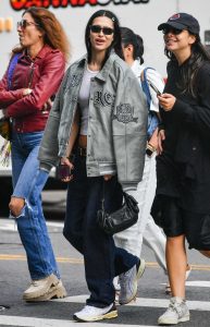 Amelia Hamlin in a Grey Leather Jacket