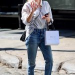 Emma Roberts in a Striped Shirt Was Seen Out in Soho in New York City 09/08/2023