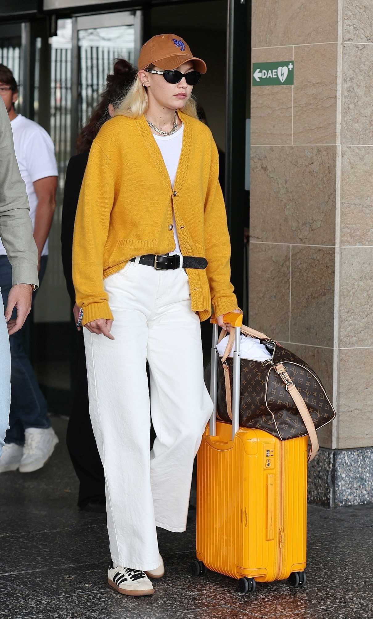 Gigi Hadid in a Yellow Cardigan