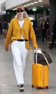 Gigi Hadid in a Yellow Cardigan