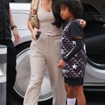Kim Kardashian in a Beige Top Arrives with Her Son Saint for His Basketball Game in Los Angeles 09/22/2023