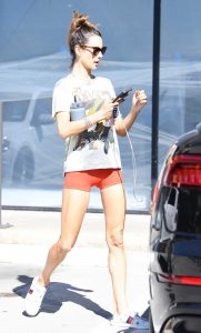 Alessandra Ambrosio in a Red Spandex Shorts