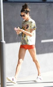 Alessandra Ambrosio in a Red Spandex Shorts