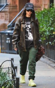 Emily Ratajkowski in a Brown Leather Jacket