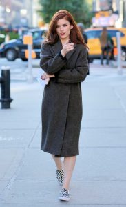 Kate Mara in a Grey Coat