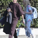 Kristen Bell in a Brown Sweatsuit Picks Up Her Daughter from School in Los Angeles 10/27/2023