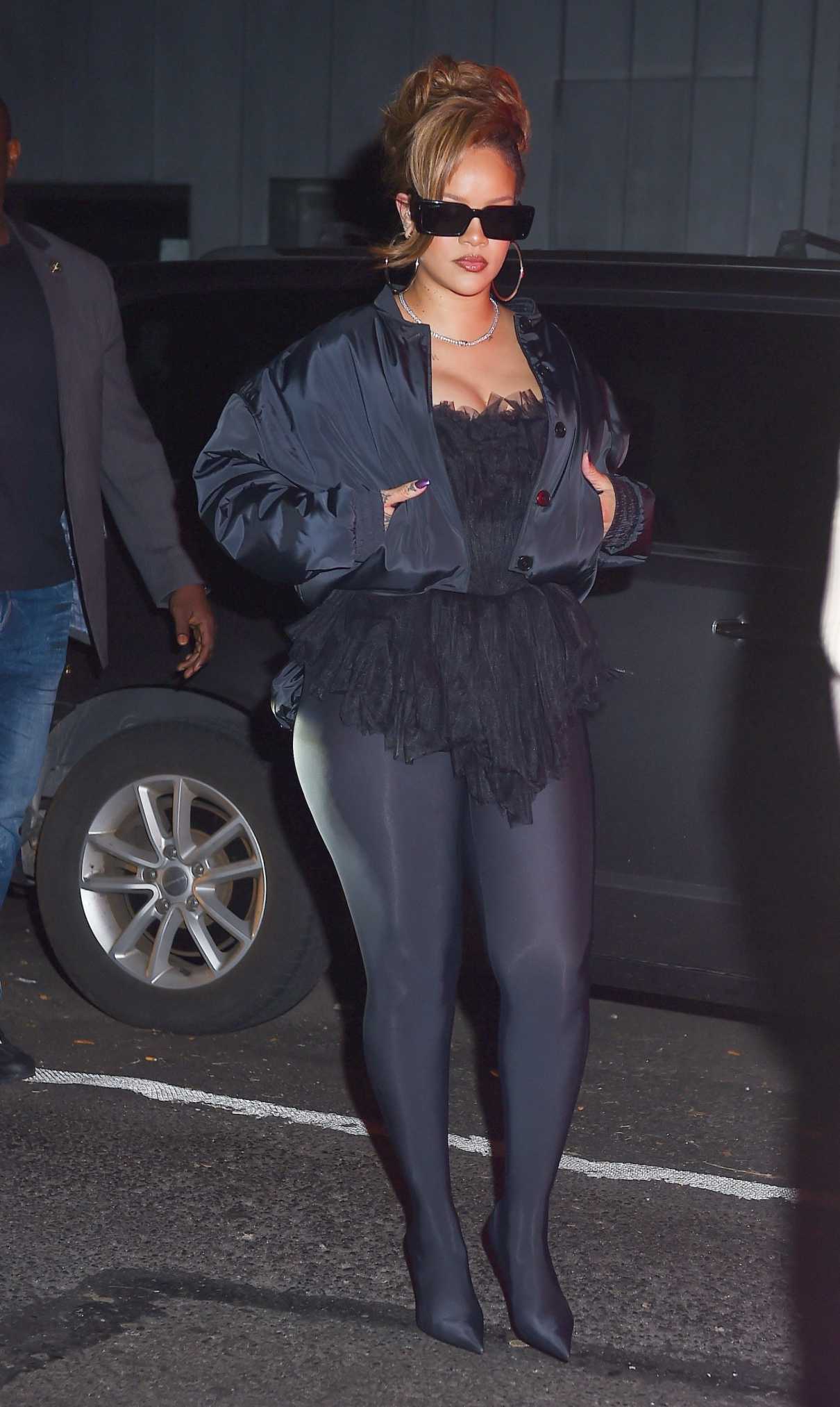 Rihanna in a Black Mini Dress