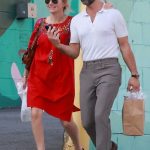 Becki Newton in a Red Dress Was Seen Out with Chris Diamantopoulos in Los Feliz 11/11/2023