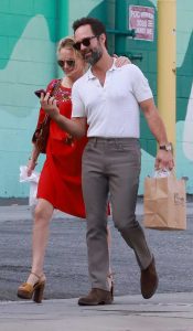 Becki Newton in a Red Dress