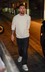 Lionel Messi in a White Sweatshirt