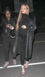 Rihanna in a Black Leather Coat