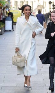Rochelle Humes in a White Coat