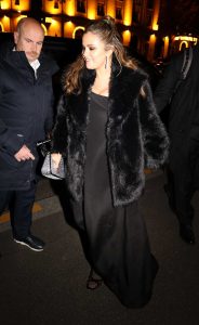 Selena Gomez in a Black Fur Coat