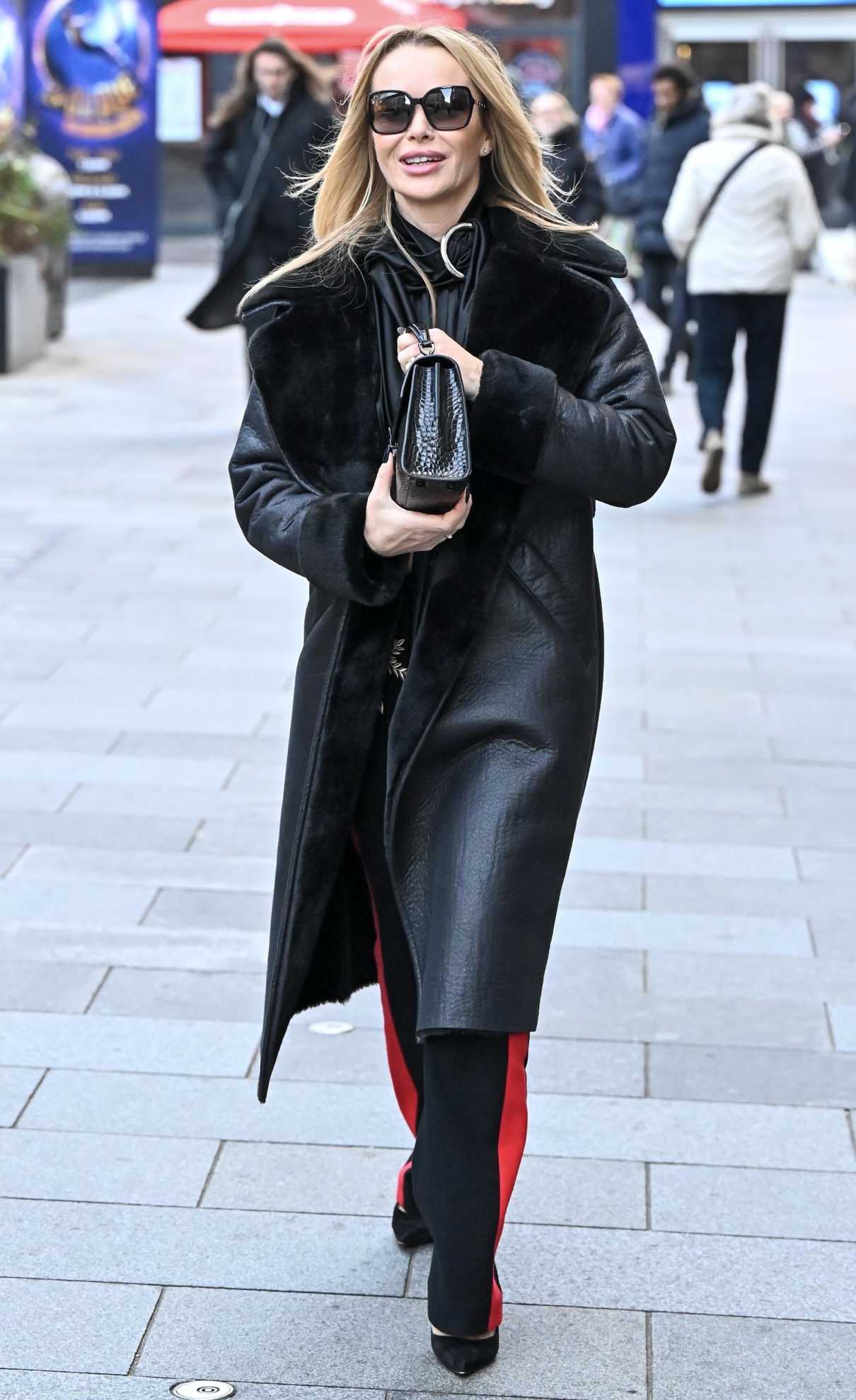 Amanda Holden in a Black Leather Coat Leaves the Global Studios Heart ...