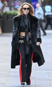 Amanda Holden in a Black Leather Coat