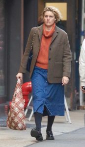 Greta Gerwig in a Blue Skirt