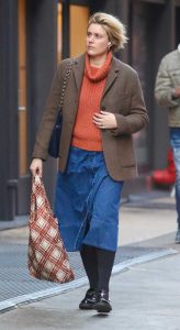 Greta Gerwig in a Blue Skirt