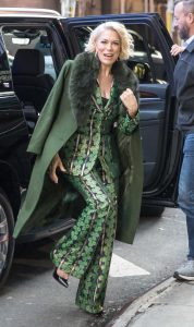 Hannah Waddingham in a Green Coat