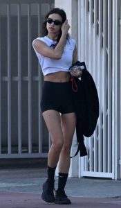 Irina Shayk in a Black Spandex Shorts