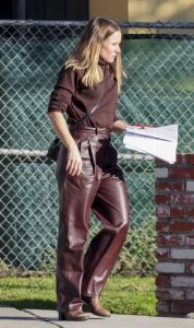 Kristen Bell in a Brown Leather Pants