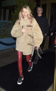 Mary Furze in a Beige Faux Fur Coat