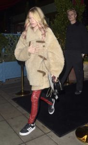 Mary Furze in a Beige Faux Fur Coat