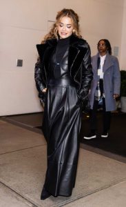 Rita Ora in a Black Leather Ensemble