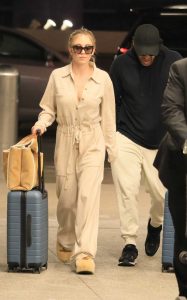 Sydney Sweeney in a Beige Jumpsuit