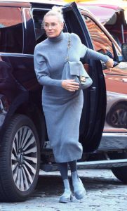 Yolanda Hadid in a Grey Dress