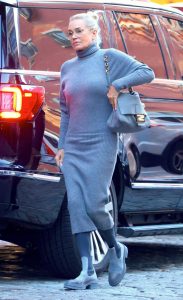 Yolanda Hadid in a Grey Dress