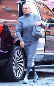 Yolanda Hadid in a Grey Dress