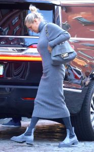 Yolanda Hadid in a Grey Dress